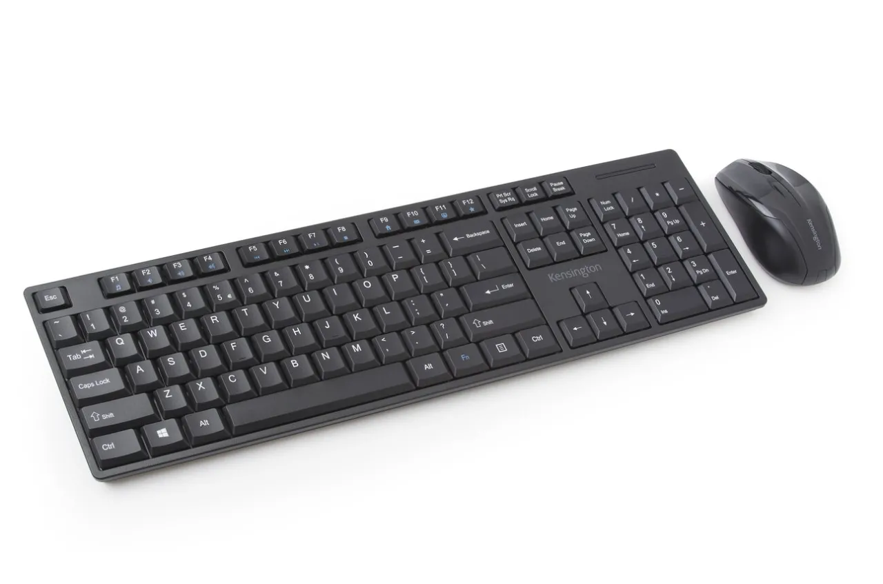 Sale Kensington Pro Fit® Low-Profile Wireless Desktop Set with Spill-Proof Keyboard with Multimedia Keys, Ambidextrous Mouse, & AES Encryption