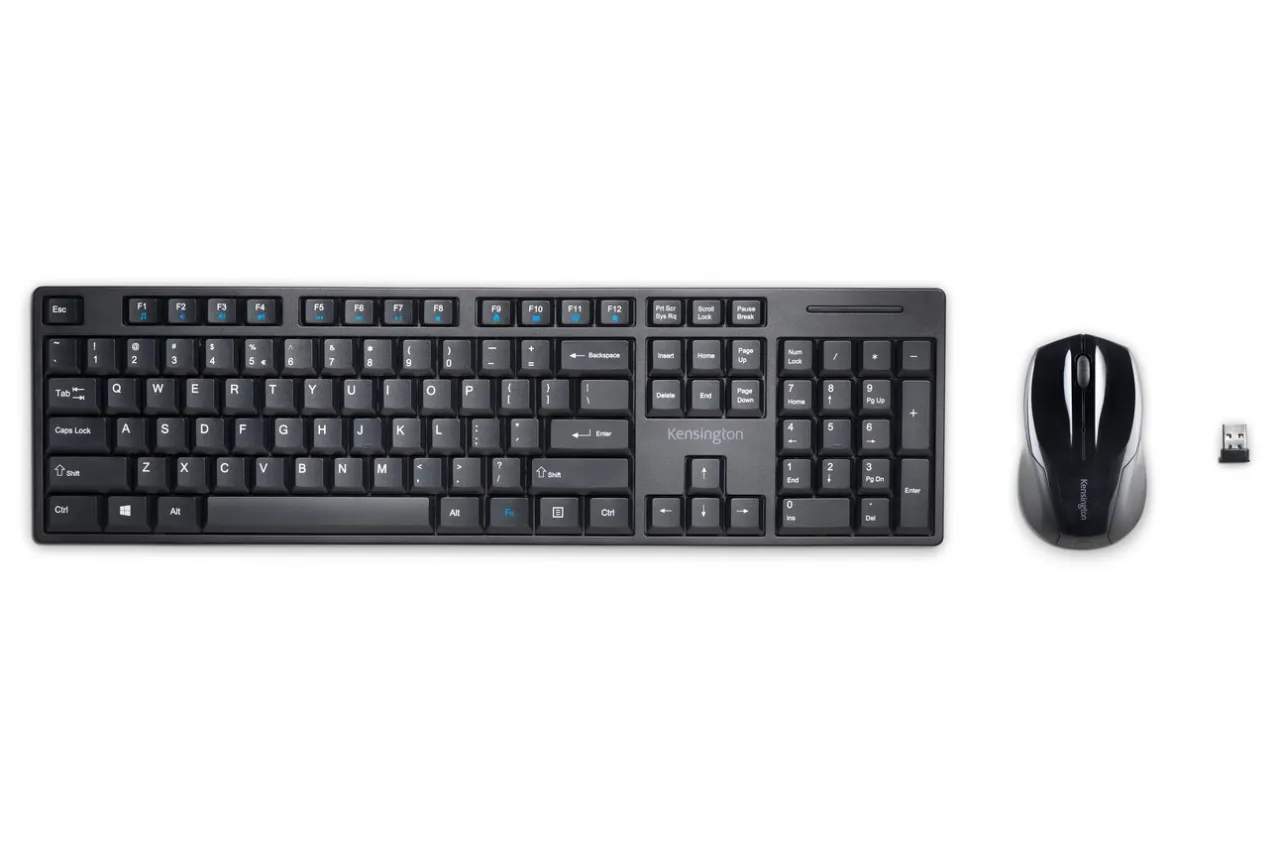 Sale Kensington Pro Fit® Low-Profile Wireless Desktop Set with Spill-Proof Keyboard with Multimedia Keys, Ambidextrous Mouse, & AES Encryption
