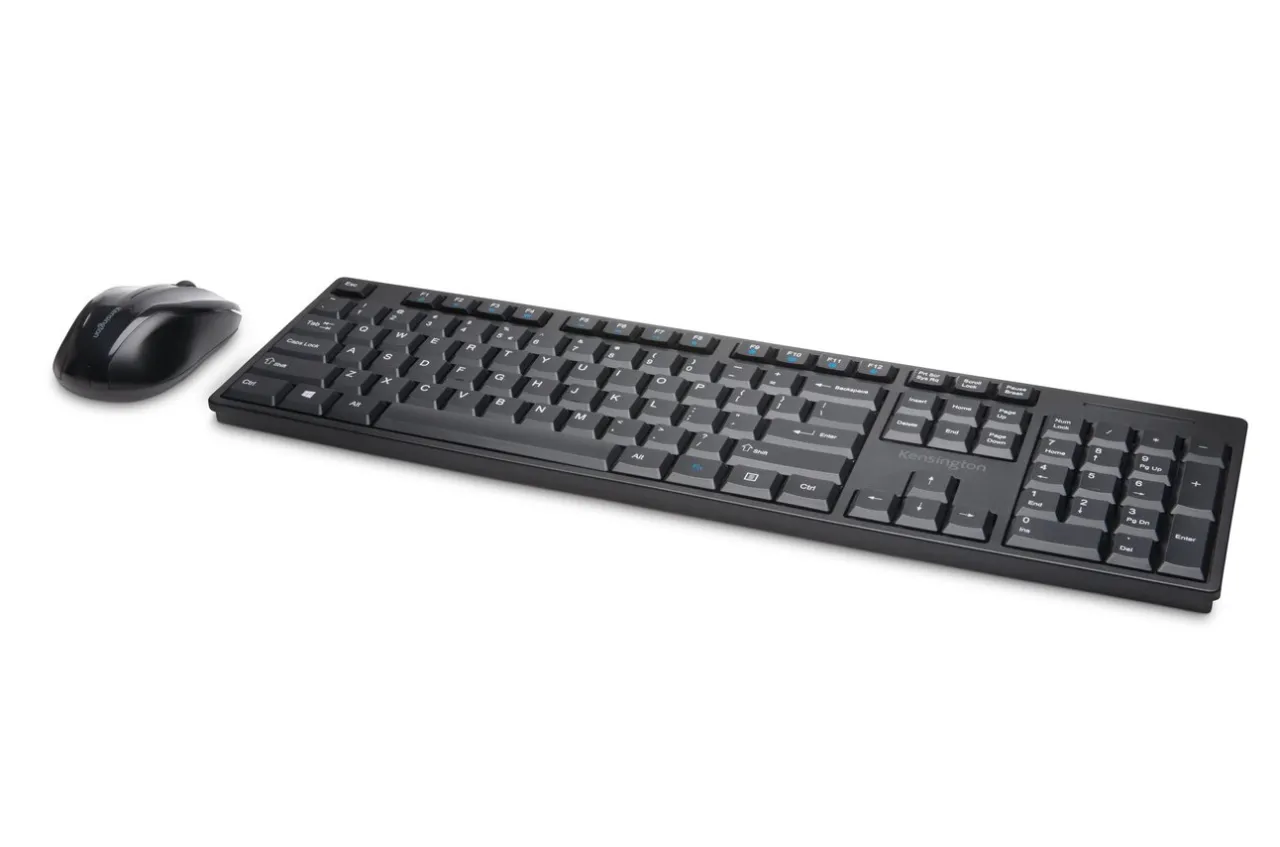 Sale Kensington Pro Fit® Low-Profile Wireless Desktop Set with Spill-Proof Keyboard with Multimedia Keys, Ambidextrous Mouse, & AES Encryption