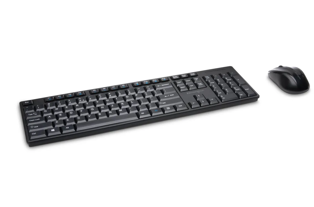 Sale Kensington Pro Fit® Low-Profile Wireless Desktop Set with Spill-Proof Keyboard with Multimedia Keys, Ambidextrous Mouse, & AES Encryption