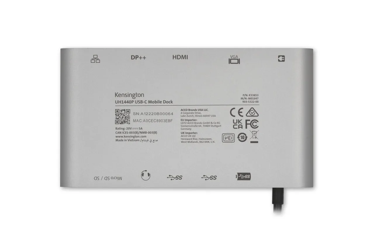 Sale Kensington UH1440P USB-C 5Gbps Dual Video Driverless Mobile Dock – 85W Pass-Through Power – DP/HDMI/VGA